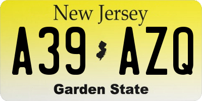 NJ license plate A39AZQ