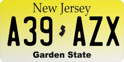NJ license plate A39AZX