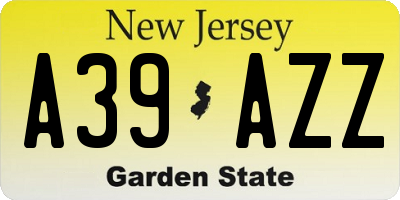 NJ license plate A39AZZ