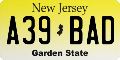 NJ license plate A39BAD