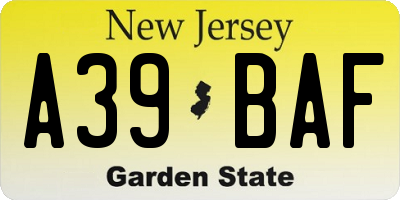 NJ license plate A39BAF