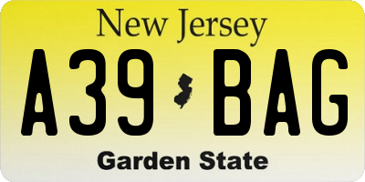 NJ license plate A39BAG