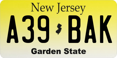 NJ license plate A39BAK