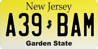 NJ license plate A39BAM