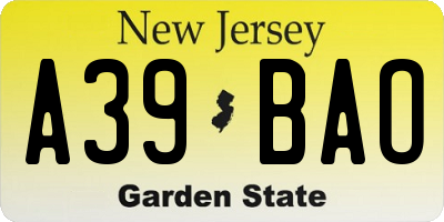 NJ license plate A39BAO