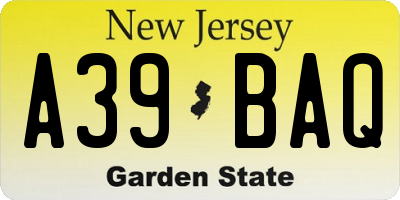 NJ license plate A39BAQ