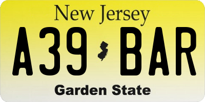 NJ license plate A39BAR