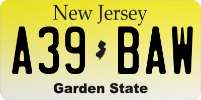 NJ license plate A39BAW