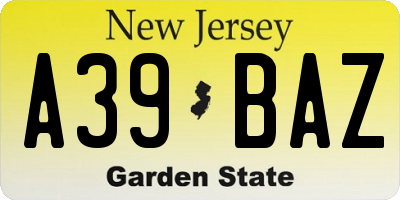 NJ license plate A39BAZ