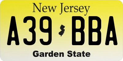 NJ license plate A39BBA