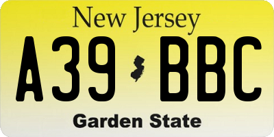 NJ license plate A39BBC