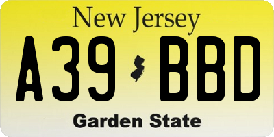 NJ license plate A39BBD