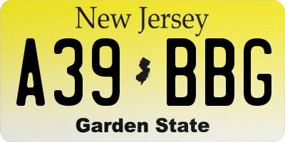 NJ license plate A39BBG