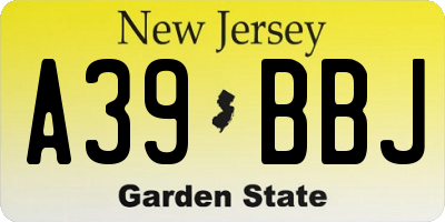 NJ license plate A39BBJ