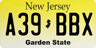 NJ license plate A39BBX