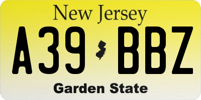 NJ license plate A39BBZ