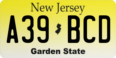 NJ license plate A39BCD