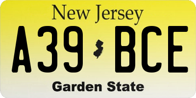 NJ license plate A39BCE