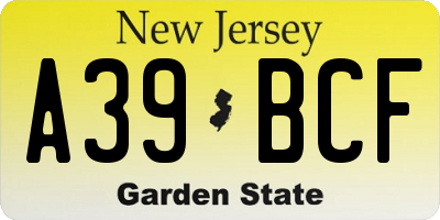 NJ license plate A39BCF