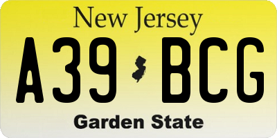 NJ license plate A39BCG
