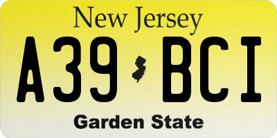 NJ license plate A39BCI
