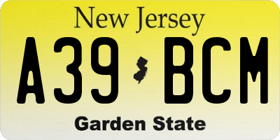 NJ license plate A39BCM