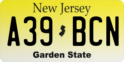 NJ license plate A39BCN