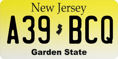 NJ license plate A39BCQ