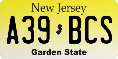 NJ license plate A39BCS