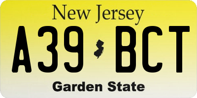 NJ license plate A39BCT