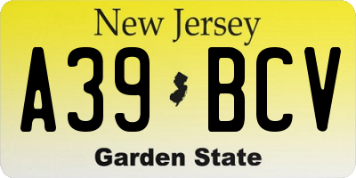 NJ license plate A39BCV