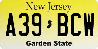 NJ license plate A39BCW