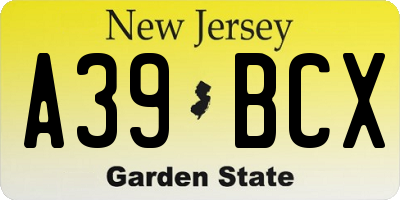 NJ license plate A39BCX