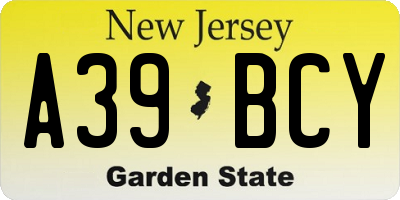 NJ license plate A39BCY