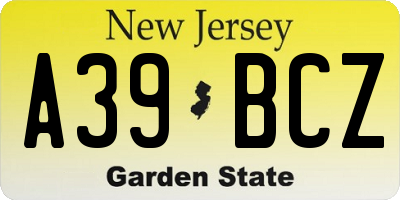 NJ license plate A39BCZ