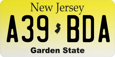 NJ license plate A39BDA