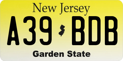 NJ license plate A39BDB