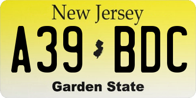 NJ license plate A39BDC