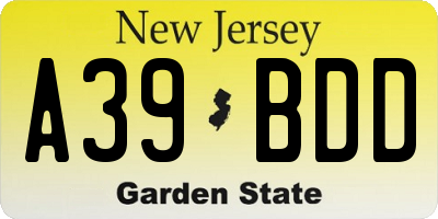 NJ license plate A39BDD