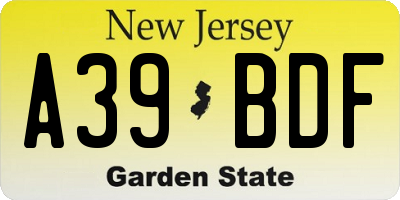 NJ license plate A39BDF