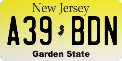 NJ license plate A39BDN