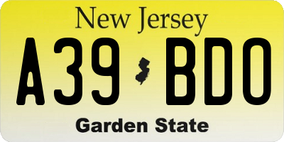 NJ license plate A39BDO