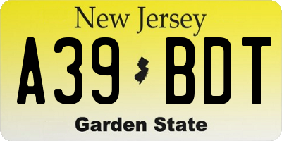 NJ license plate A39BDT