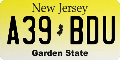 NJ license plate A39BDU
