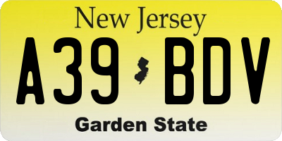 NJ license plate A39BDV