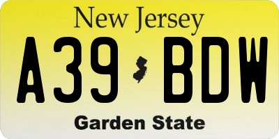 NJ license plate A39BDW