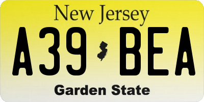 NJ license plate A39BEA