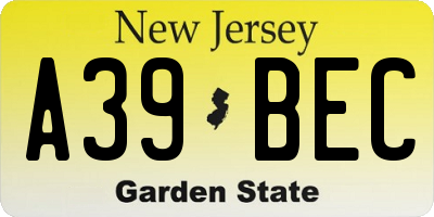 NJ license plate A39BEC