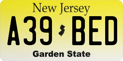 NJ license plate A39BED