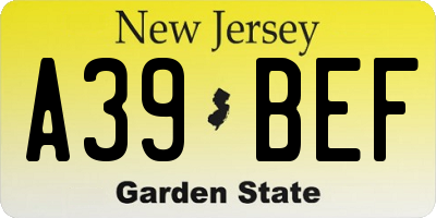 NJ license plate A39BEF